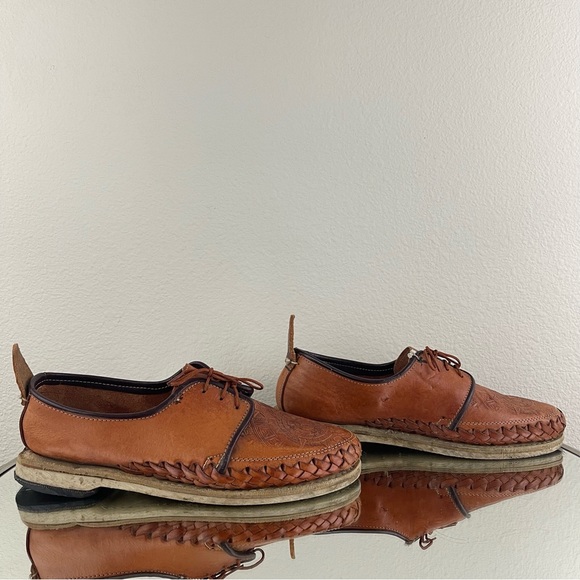 Mens Burnt Brown Tooled Leather Handmade Closed Toe Aztec Calendar Huaraches - Picture 3 of 14